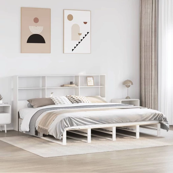 VidaXL fehér tömör fa könyvespolcos ágy matrac nélkül 180 x 200 cm