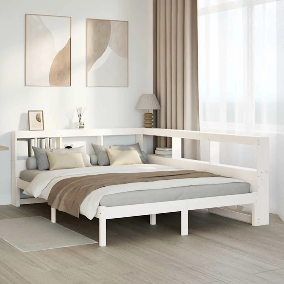 VidaXL fehér tömör fenyőfa könyvespolcos ágy matrac nélkül 160x200 cm
