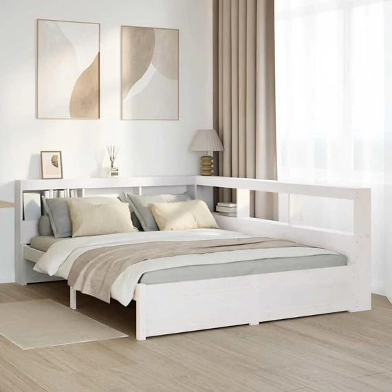 VidaXL fehér tömör fenyőfa könyvespolcos ágy matrac nélkül 160x200 cm
