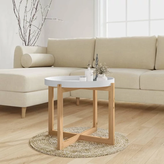 VidaXL fehér szerelt fa és tömör fenyőfa dohányzóasztal 53x53x43,5 cm