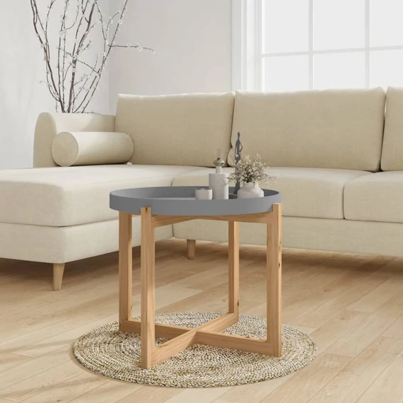 VidaXL szürke szerelt fa és tömör fenyőfa dohányzóasztal 53x53x43,5 cm
