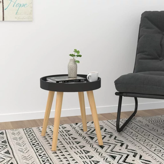 VidaXL 3 szintes fekete szerelt fa/tömör fenyőfa kisasztal 38x38x40 cm
