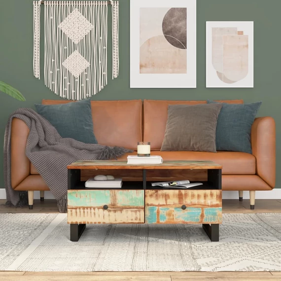 VidaXL tömör újrahasznosított és szerelt fa dohányzóasztal 80x54x40 cm