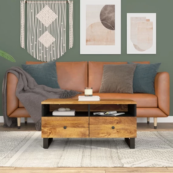 VidaXL tömör mangófa és szerelt fa dohányzóasztal 80 x 54 x 40 cm