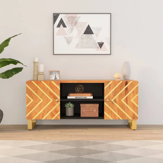 VidaXL fekete-barna tömör mangófa TV-szekrény 105 x 33,5 x 46 cm