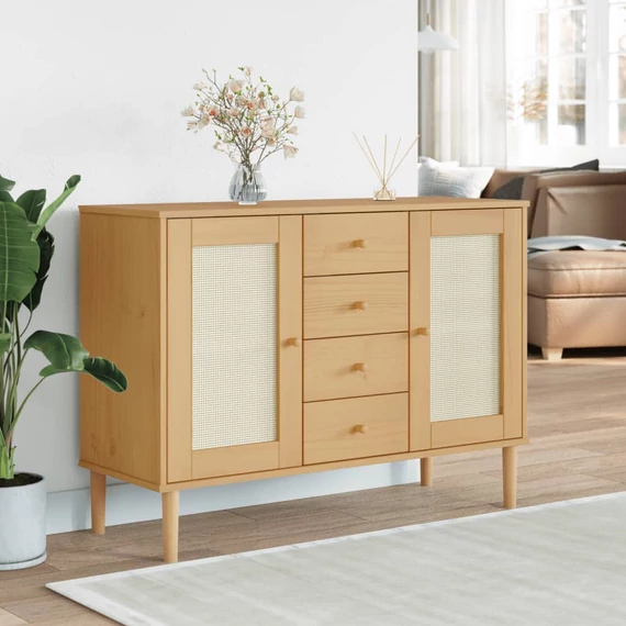 VidaXL SENJA barna tömör fenyőfa tálalószekrény 112 x 40 x 80 cm