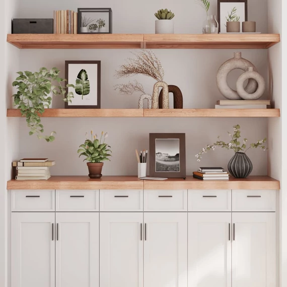 VidaXL világosbarna kezelt tömör tölgyfa fali polc 180 x 50 x (2-6) cm