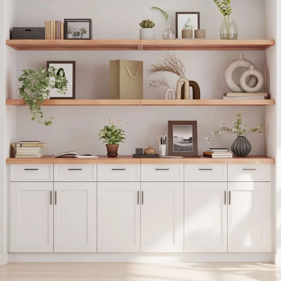 VidaXL világosbarna kezelt tömör tölgyfa fali polc 220 x 60 x (2-4) cm