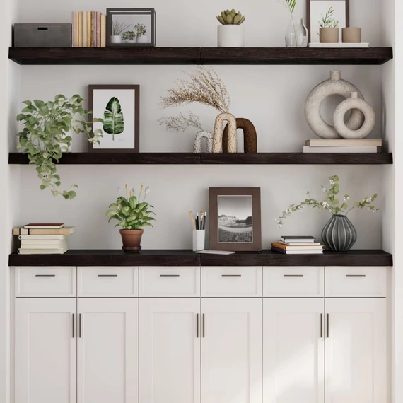 VidaXL sötétbarna kezelt tömör tölgyfa fali polc 160 x 30 x (2-6) cm