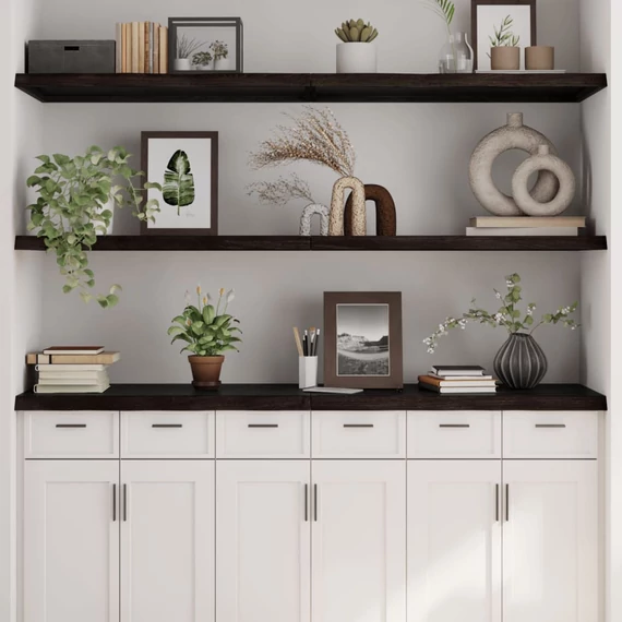 VidaXL sötétbarna kezelt tömör tölgyfa fali polc 180 x 50 x (2-4) cm