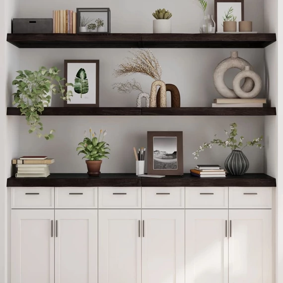 VidaXL sötétbarna kezelt tömör tölgyfa fali polc 180 x 50 x (2-6) cm