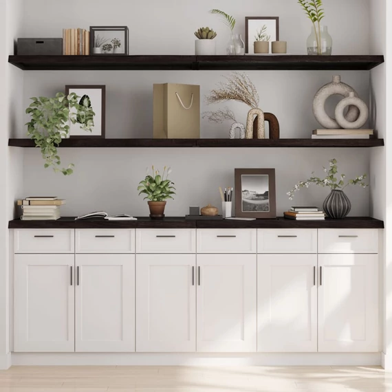 VidaXL sötétbarna kezelt tömör tölgyfa fali polc 200 x 60 x (2-4) cm
