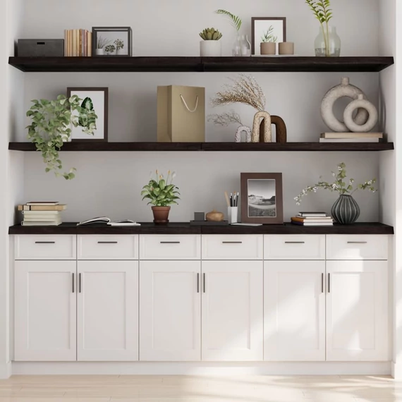 VidaXL sötétbarna kezelt tömör tölgyfa fali polc 220 x 60 x (2-4) cm