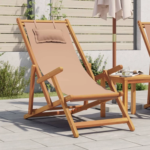 VidaXL tópszínű tömör eukaliptuszfa és szövet összecsukható strandszék
