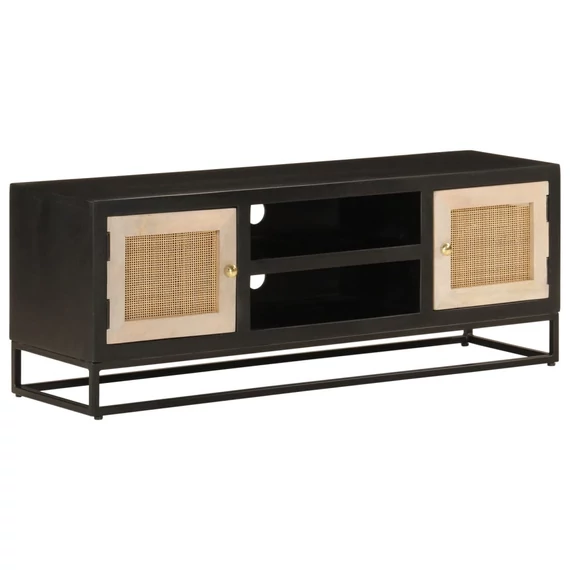 VidaXL fekete tömör mangófa és vas TV-szekrény 110 x 30 x 40 cm
