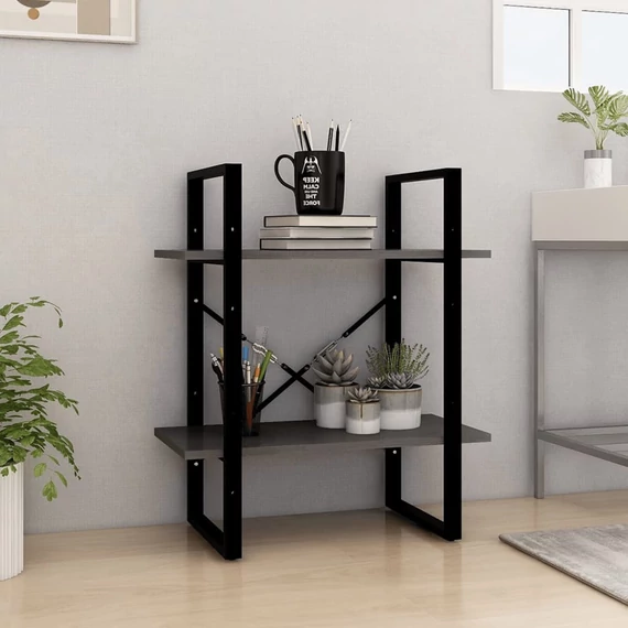 VidaXL kétszintes szürke tömör fenyőfa könyvszekrény 60 x 30 x 70 cm