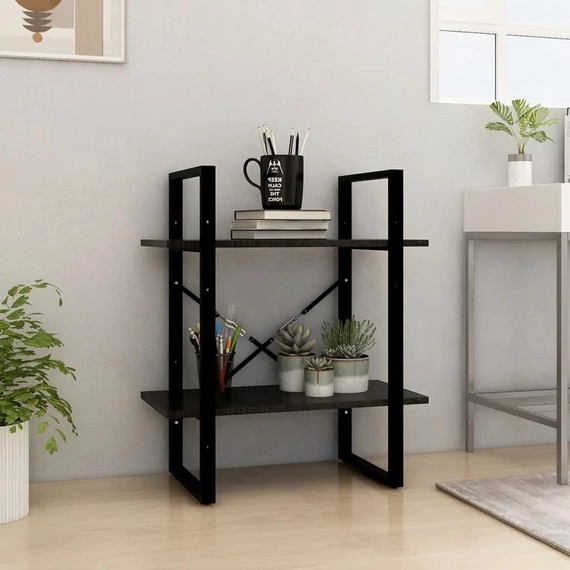 VidaXL kétszintes fekete tömör fenyőfa könyvszekrény 60 x 30 x 70 cm
