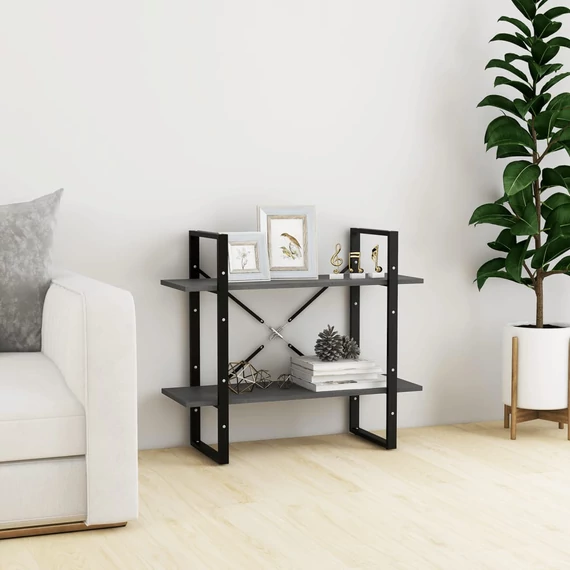 VidaXL kétszintes szürke tömör fenyőfa könyvszekrény 80 x 30 x 70 cm