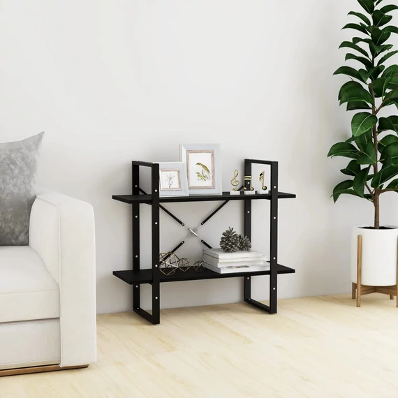 VidaXL kétszintes fekete tömör fenyőfa könyvszekrény 80 x 30 x 70 cm