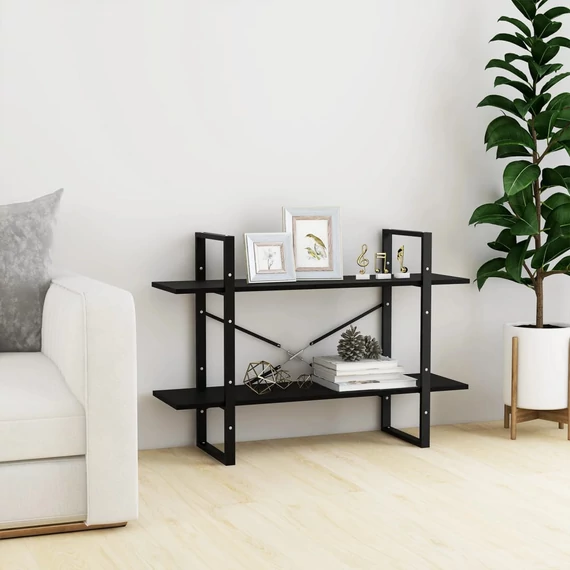 VidaXL 2-szintes fekete tömör fenyőfa könyvszekrény 100 x 30 x 70 cm