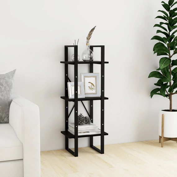 VidaXL 3-szintes fekete tömör fenyőfa könyvszekrény 40 x 30 x 105 cm