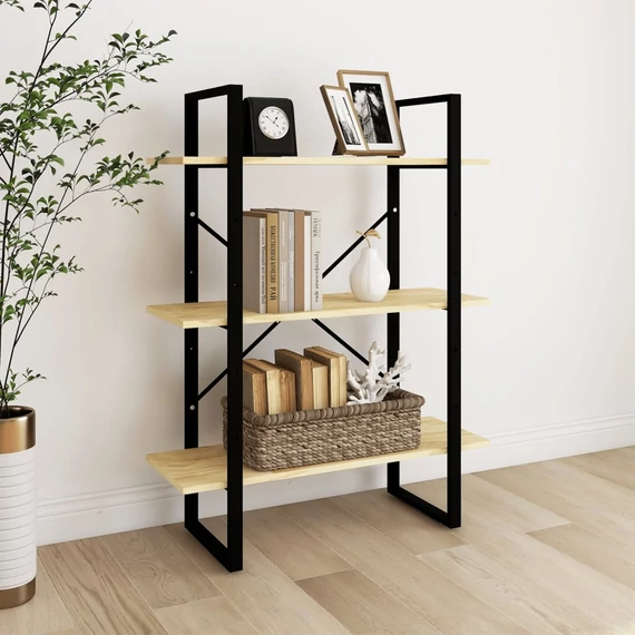 VidaXL háromszintes tömör fenyőfa könyvszekrény 80 x 30 x 105 cm