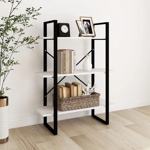 VidaXL háromszintes fehér tömör fenyőfa könyvszekrény 80 x 30 x 105 cm