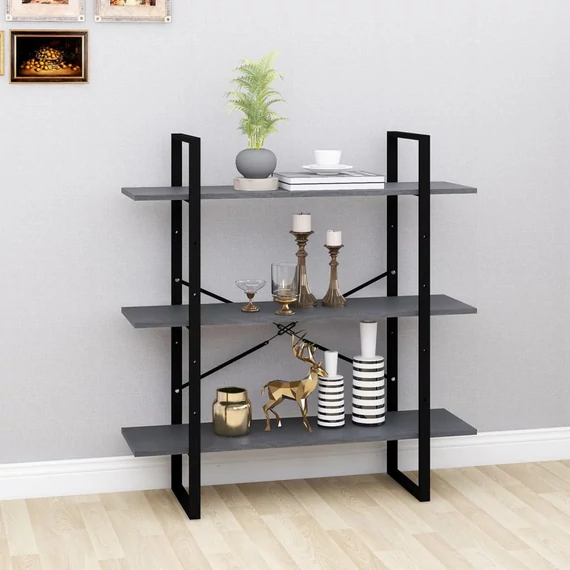 VidaXL háromszintes szürke tömör fenyőfa könyvszekrény 100x30x105 cm