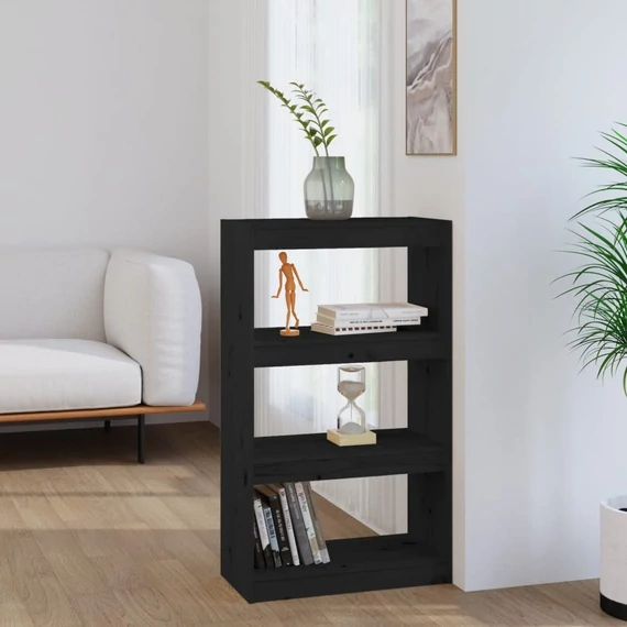VidaXL fekete tömör fenyőfa könyvszekrény/térelválasztó 60x30x103,5 cm
