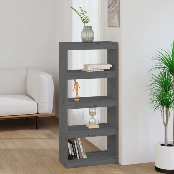 VidaXL szürke tömör fenyőfa könyvszekrény/térelválasztó 60x30x135,5 cm