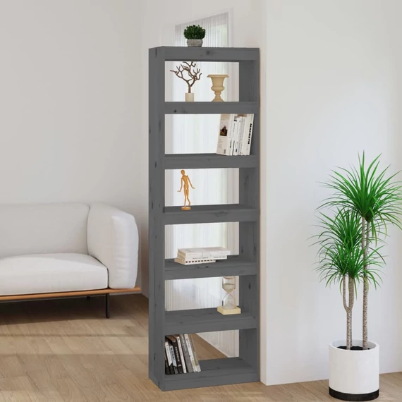 VidaXL szürke tömör fenyőfa könyvszekrény/térelválasztó 60x30x199,5 cm