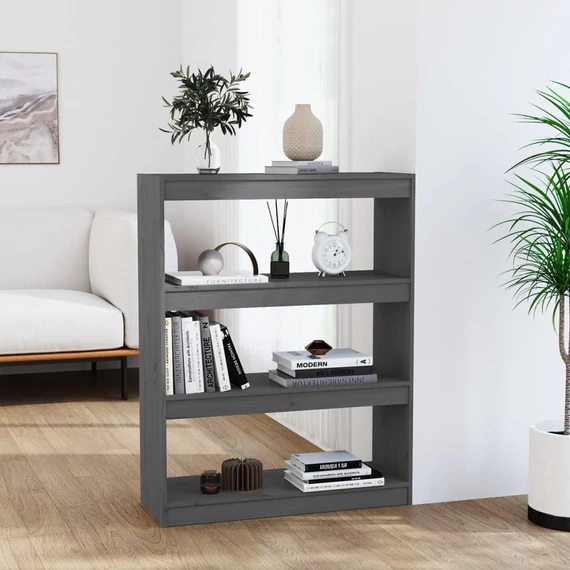 VidaXL szürke tömör fenyőfa könyvszekrény/térelválasztó 80x30x103,5 cm