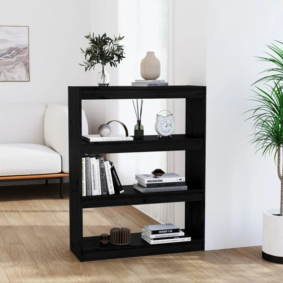 VidaXL fekete tömör fenyőfa könyvszekrény/térelválasztó 80x30x103,5 cm
