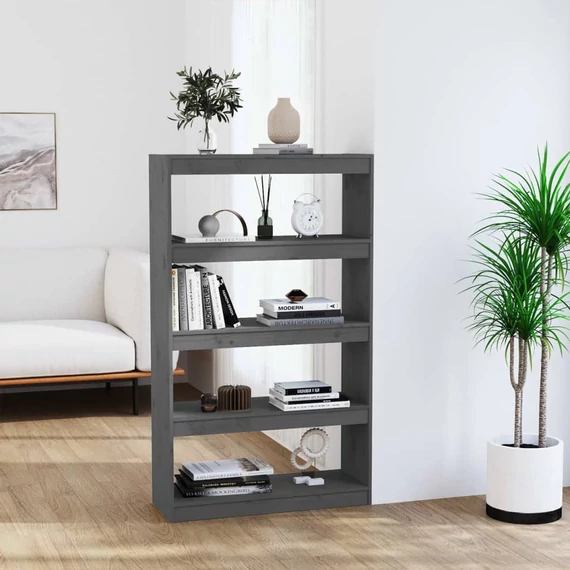 VidaXL szürke tömör fenyőfa könyvszekrény/térelválasztó 80x30x135,5 cm