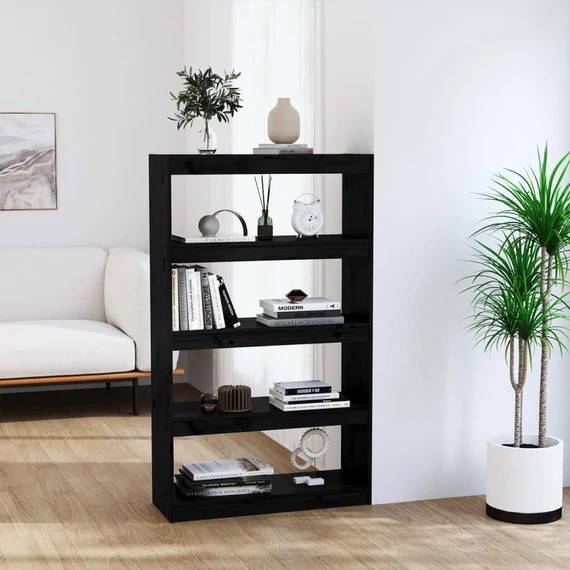 VidaXL fekete tömör fenyőfa könyvszekrény/térelválasztó 80x30x135,5 cm