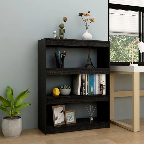 VidaXL fekete tömör fenyőfa könyvszekrény/térelválasztó 100 x 30 x 103 cm 
