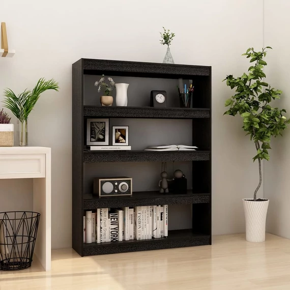 VidaXL fekete tömör fenyőfa könyvszekrény/térelválasztó 100 x 30 x 135,5 cm 