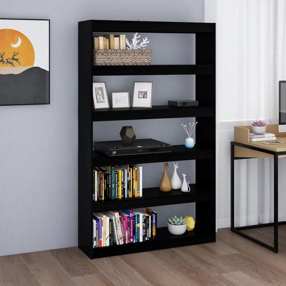 VidaXL fekete tömör fenyőfa könyvszekrény/térelválasztó 100x30x167,5cm