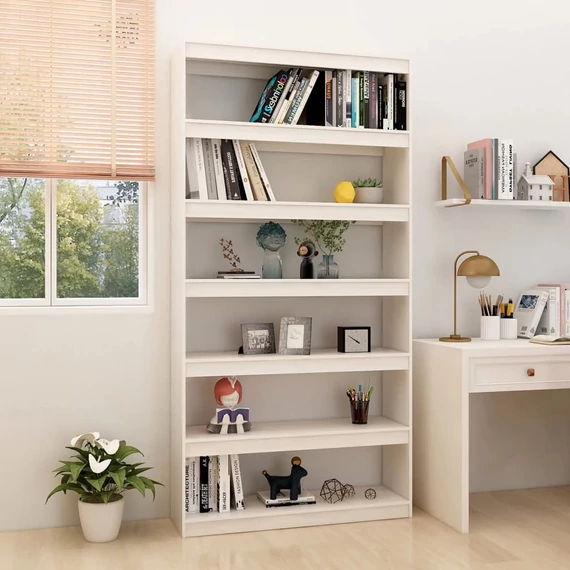 VidaXL fehér tömör fenyőfa könyvszekrény/térelválasztó 100x30x200 cm 