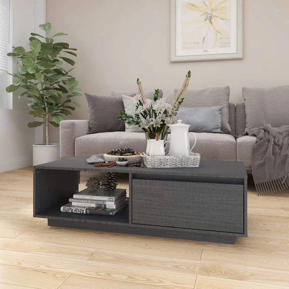 VidaXL szürke tömör fenyőfa dohányzóasztal 110 x 50 x 33,5 cm