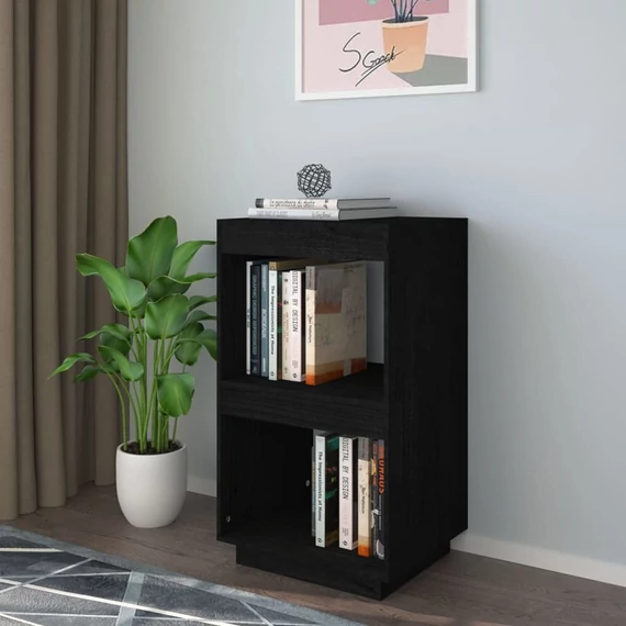VidaXL fekete tömör fenyőfa könyvszekrény 40 x 35 x 71 cm