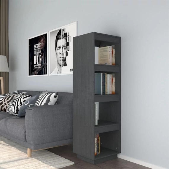 VidaXL szürke tömör fenyőfa könyvszekrény/térelválasztó 40x35x135 cm