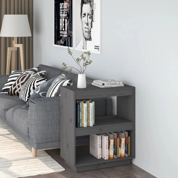VidaXL szürke tömör fenyőfa könyvszekrény 60 x 35 x 71 cm