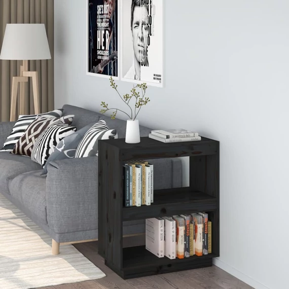 VidaXL fekete tömör fenyőfa könyvszekrény 60 x 35 x 71 cm