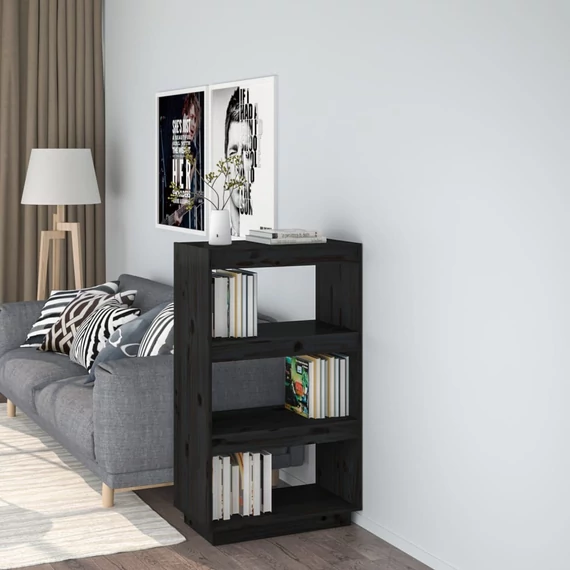 VidaXL fekete tömör fenyőfa könyvszekrény/térelválasztó 60x35x103 cm