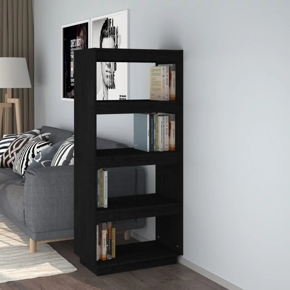 VidaXL fekete tömör fenyőfa könyvszekrény/térelválasztó 60x35x135 cm 