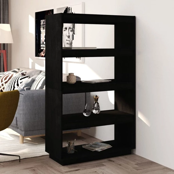 VidaXL fekete tömör fenyőfa könyvszekrény/térelválasztó 80x35x135 cm