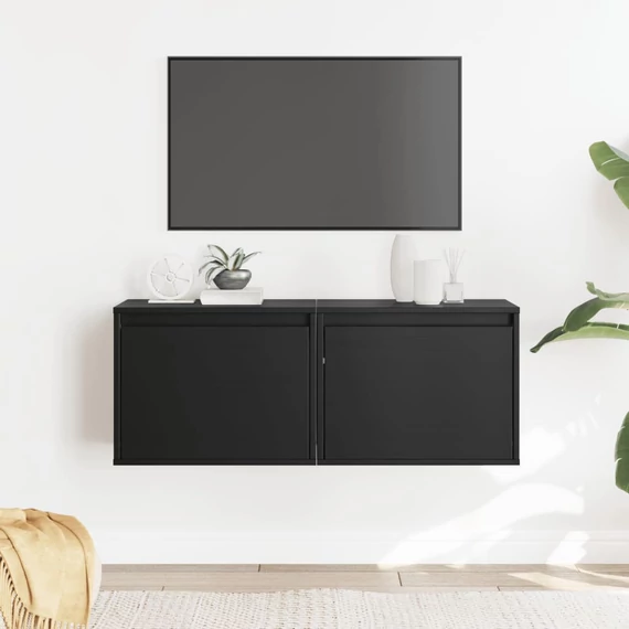VidaXL 2 darab fekete tömör fenyőfa faliszekrény 45 x 30 x 35 cm