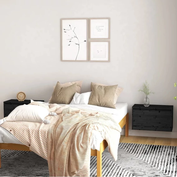 VidaXL 2 darab fekete tömör fenyőfa faliszekrény 60 x 30 x 35 cm