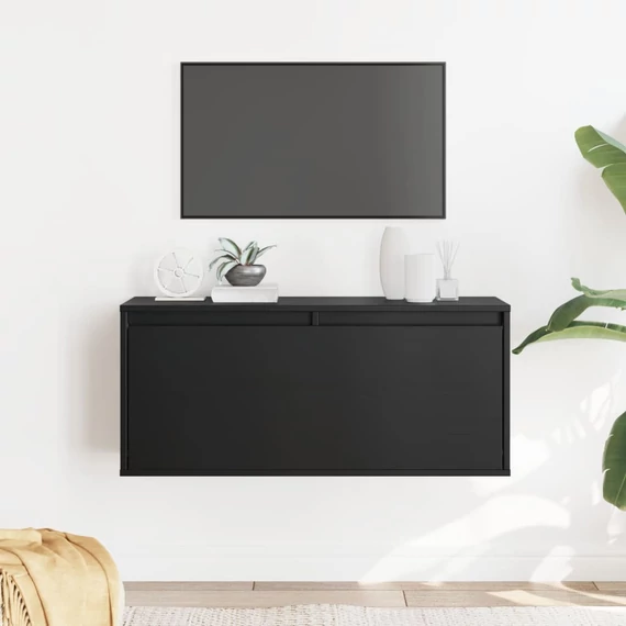 VidaXL fekete tömör fenyőfa faliszekrény 80 x 30 x 35 cm